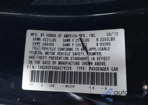 2013 Honda Accord Ex-L z USA, uszkodzony, nr VIN 1HGCR2F88DA279226